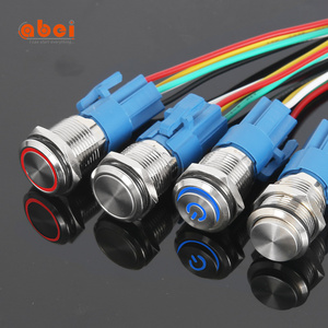 Abei chiếu sáng LED 16mm chốt tự khóa đẩy nút chuyển đổi tạm thời kim loại màu đỏ màu xanh lá cây <span class=keywords><strong>12V</strong></span> 110V - Product Image 1