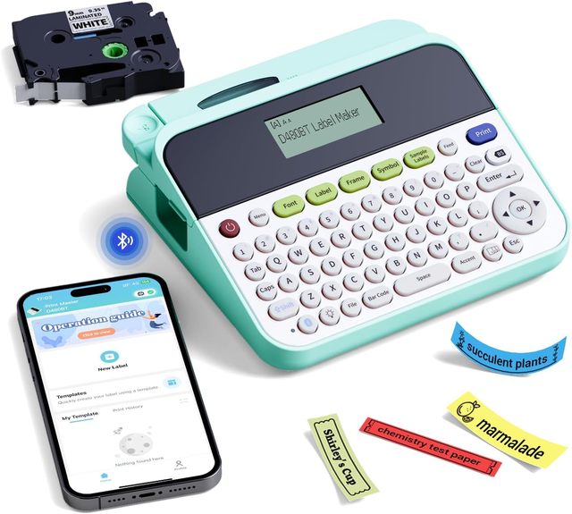 D480BT Versatile Desktop Label Printers Wireless 180DPI Inkless Sticker Printer Label Maker with Keyboard