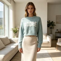 Pull-over en tricot décontracté à manches longues, épais et chaud, couleur menthe, de haute qualité, personnalisé, en jacquard, Emilia Undefined, OEM & ODM, pour l'hiver