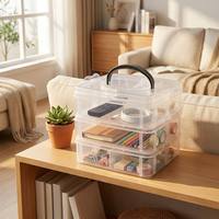 Boîte de rangement empilable à 3 niveaux en PP transparent avec couvercle, organisateur transparent pour salon, pour artisanat et bijoux, conteneur en plastique durable