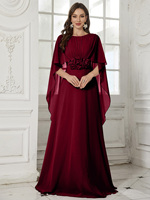 Robe de soirée élégante pour femme, col rond, dos nu, manches cape, avec décoration florale 3D faite à la main, jupe longue, robe de soirée