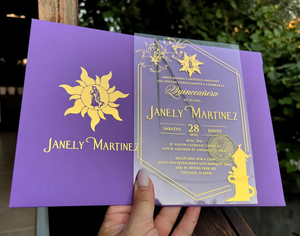 Invitación de Boda de Lujo 2026, Juego Completo en Acrílico, con Bolsillo, Impresión en Dorado, Invitación Acrílica con Bolsillo Morado - Product Image 5