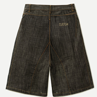 Shorts en jean pour hommes 100% coton, fermeture éclair, poches, logo personnalisé, coupe ample, uni, délavé, broderie, décontracté