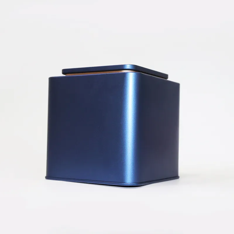Caixa de lata de metal de grau alimentício, embalagem de luxo hermética para chá azul, recipiente de lata para doces, caixa de presente, quadrada