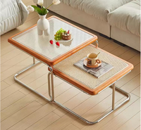 Porte-revues en bois de style moderne du milieu du siècle avec table d'appoint, support de rangement en rotin, meubles de salon, décoration rétro pour la maison