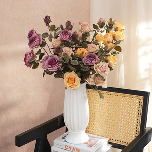 4 Têtes de Roses Artificielles à Tige, Aspect <span class=keywords><strong>Fleurs</strong></span> Séchées Vintage, pour Vase, Centre de Table de Mariage, Décoration Intérieure, Couleurs Ambiance, Vente <span class=keywords><strong>en</strong></span> Gros - Product Image 2