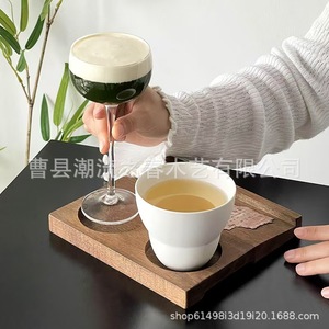 Bandeja de madera maciza para tazas de café, bandeja para bebidas con múltiples compartimentos, tazas de café de madera retro, tazas para degustación de té - Product Image 2