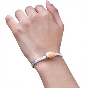 Minimalist 925 <b>Silver</b> <b>Cuff</b> <b>Bracelet</b> With Bezel Set Coral Stone For Women Everyday Wear - Product Image 2