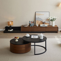 Table basse de salon modulable avec pieds en métal, plateau en MDF, 2 niveaux, ronde en bois de chêne, table à thé de luxe