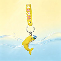 Porte-clés créatif en PVC souple en forme de dauphin de dessin animé avec dragonne pour souvenirs de plage