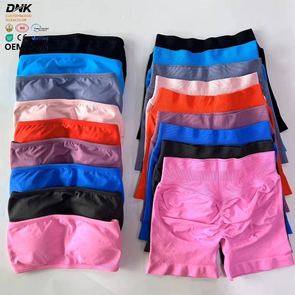 DCK-902 2 Pieces Yoga Set Women Backless Bandeau Sports Bra Scrunch Shorts Yoga Clothing Workout Clothes Outfits Sets Gym Set