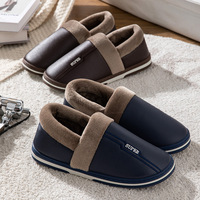 Chaussons d'intérieur imperméables en PU pour hommes, doublés de polaire, à bout fermé, chauds et confortables