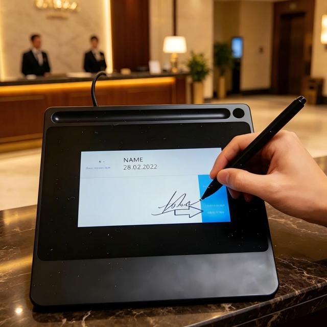 Compact 5" USB Digital Signature Capture Pad for Hotel Check-in & Retail POS System Paperless Signing Device