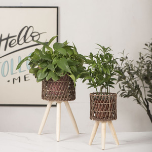 Rattan Woven Flower <b>Pot</b> <b>Stand</b> Wooden Tripod Indoor Plant Holder Nordic Style Circular Design Home Decor - Product Image 2
