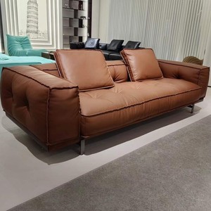 Sofá Italiano Minimalista de Cuero Vacuno Genuino - Modelo de Diseñador - Sofá Vintage <span class=keywords><strong>para</strong></span> una Sala de Estar Sencilla - Fila Recta de Sofás de Cuero - Product Image 1