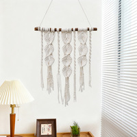 Tapisserie murale en coton tressé style bohème NATURE, motif à carreaux, avec pompons en macramé, pour chambre à coucher, tête de lit, salon