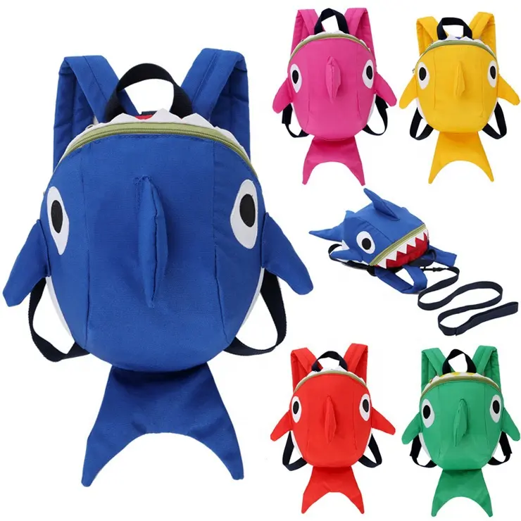 थोक रंगीन कस्टम लोगो लड़कियों को लड़कों Bookbags बच्चों को स्कूल बैग लक्जरी शार्क आकार Backpacks के बच्चों को