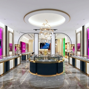 Design d'Interni per Gioielleria di Lusso, Bancone Espositivo Rotondo Personalizzato Nero e Oro con Illuminazione LED - Product Image 6