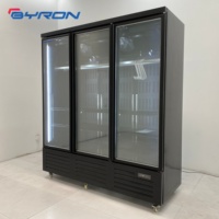 Congélateur vertical commercial noir à trois portes vitrées pour viande, avec conception de barres robustes, grande capacité, dégivrage automatique, vitrine