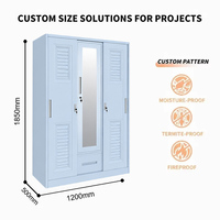 Armoire en acier laminé à froid en gros avec miroir, porte à motif gaufré, tiroir et serrure pour projets de détaillants de meubles