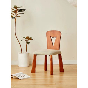 Chaise de salle à manger vintage en bois massif, rembourrée en tissu, couleur cerisier, style nordique, meubles pour la maison, salon, chambre à coucher - Product Image 3