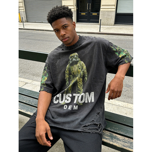 Camiseta de Hombre Estilo Streetwear, Oversize, Corte Cuadrado, Personalizada OEM, 100% Algodón, Lavado Ácido, Estilo Vintage Desgastado, Impresión Digital - Product Image 2