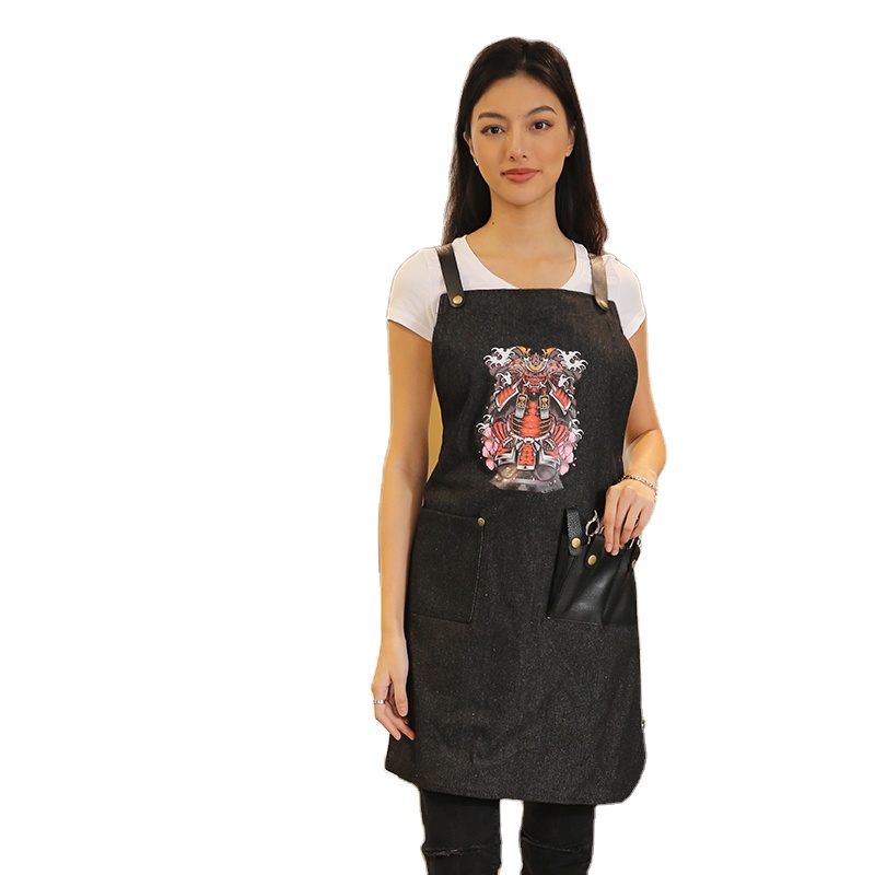 Парикмахерская униформа, товары для парикмахерской, фартук с индивидуальным логотипом, джинсовые парикмахерские фартуки с карманом
