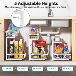 Étagère de rangement métallique à 2 niveaux pour évier de cuisine et salle de bain, réglable en hauteur, organisateur de placard coulissant - Product Image 3
