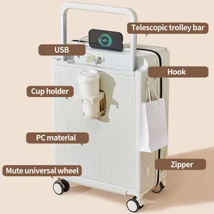 Valises de voyage unisexes multifonctionnelles en PC avec poignée large et roulettes porte-bagages de voyage d'affaires