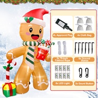 Ourwarm Bonhomme en pain d'épices de 8 pieds avec chapeau de Père Noël et lumières LED, décor de jardin de Noël gonflable marron de 8 pieds de haut en forme de boîte cadeau