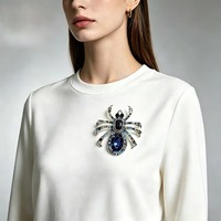 Broche Araignée en Strass, Émail Bleu Cristal, Épingle de Revers Vintage, Bijou Insecte, Cadeau pour Femme, Tendance