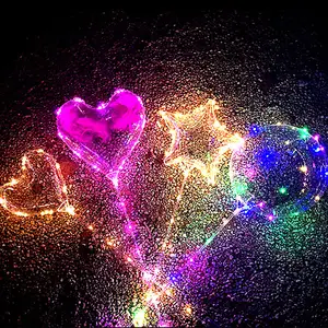 בלון בובו סיטונאי עם מחרוזת אור לד פרח קישוט מסיבה בצורת כוכב מדליק בלונים עם מקלות