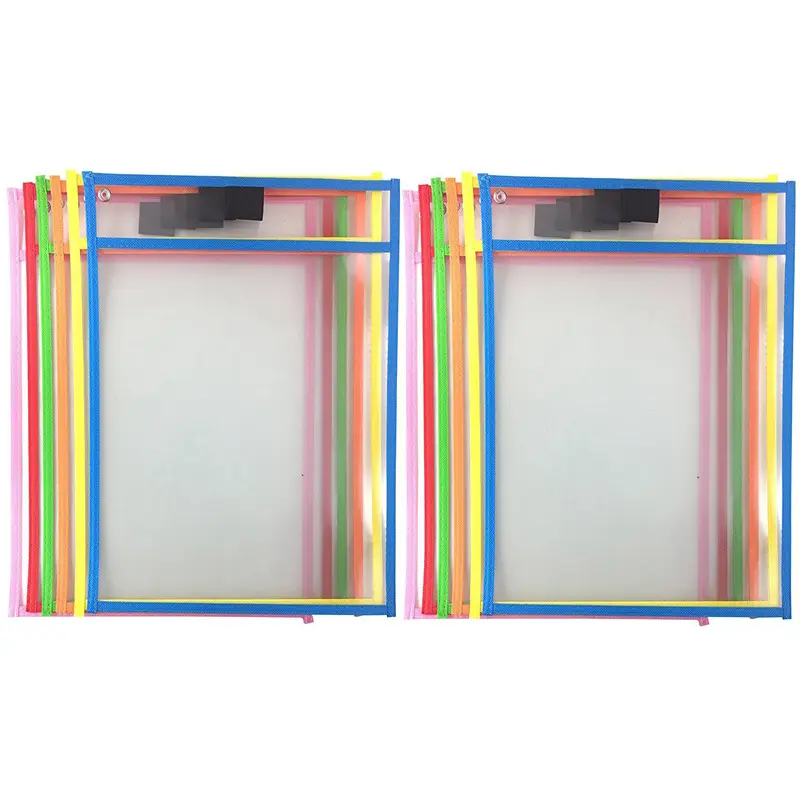 Manchons de poche effaçables à sec en plastique coloré manchons de classe transparents en plastique porte-fichier sec