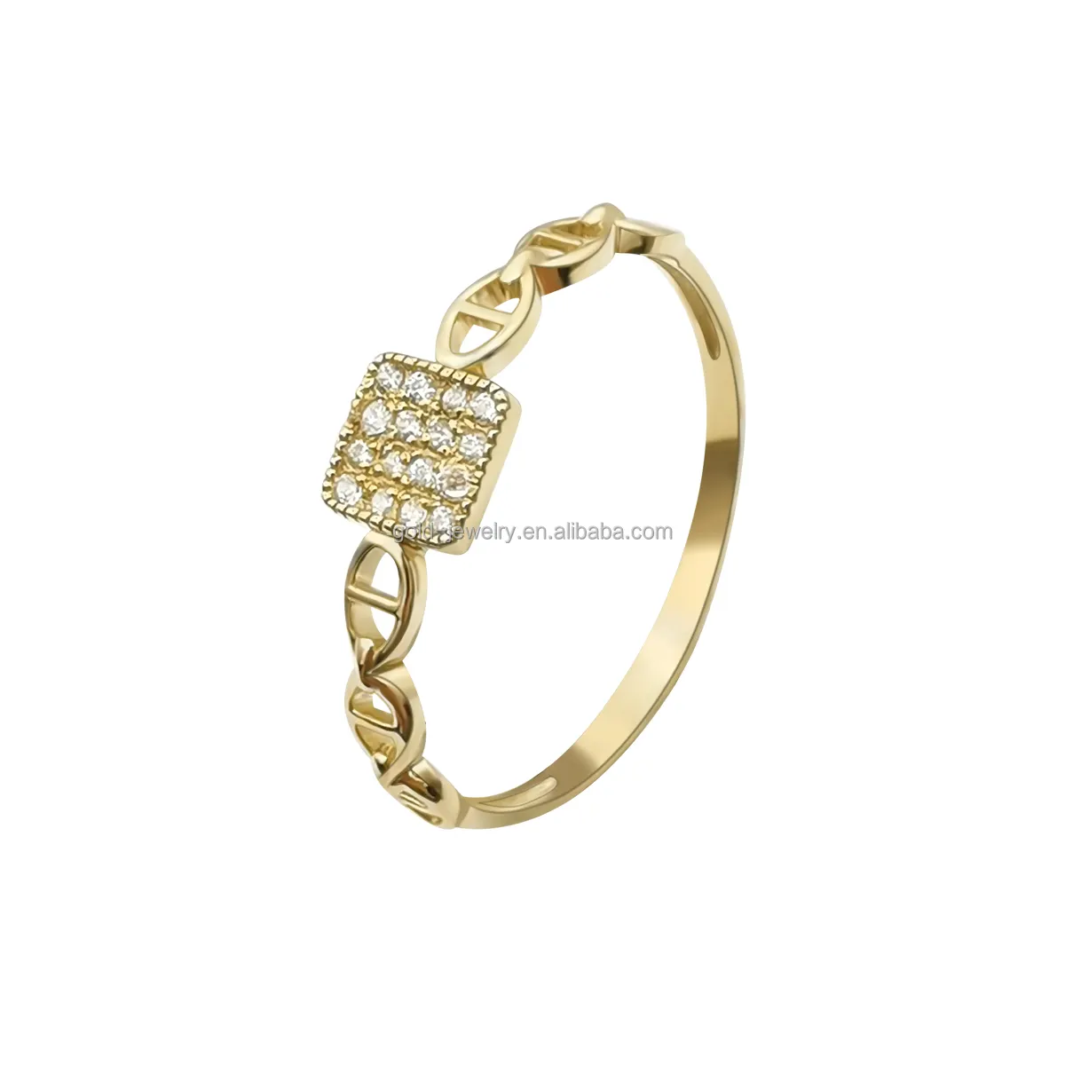 Gold Ring Finger Ring Women's Jewelry Wholesale 9k Gold Ring with Rich Zircon Stone Square Plat 9K Real Yellow Trade Assurance