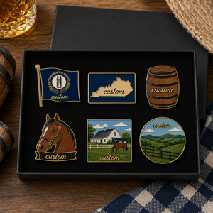 Lot de pin's en émail personnalisés Kentucky, en forme de baril de bourbon et de cheval de <span class=keywords><strong>ranch</strong></span>, avec boîte cadeau, souvenir touristique, ensemble cadeau de badges bourbon - Product Image 1
