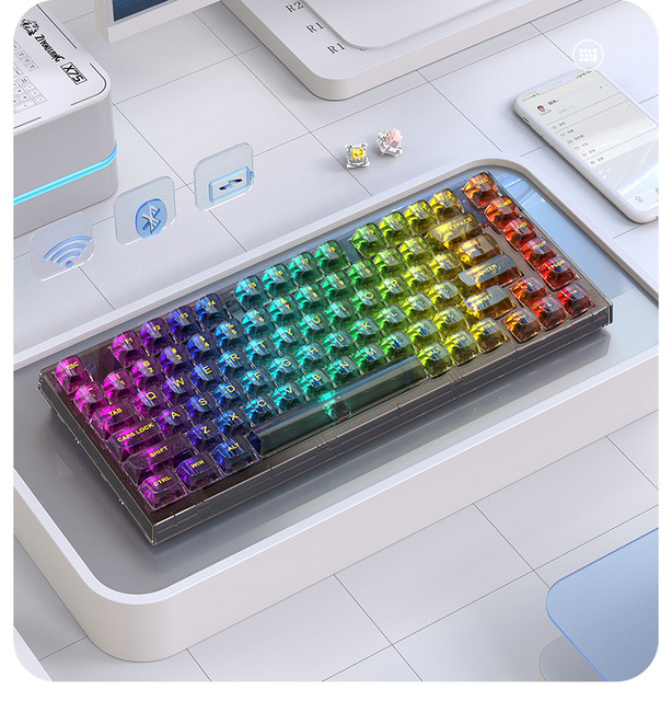 75% Keyboard X75 82 Keys DIY Wired Wireless 2.4G BT 3 Mode Transparent Hot Swappable Switch RGB Gaming Mechanical Kailh New USB