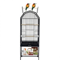 Cage à oiseaux sur roulettes avec étagère de rangement, maison pour perroquets en métal équipée de mangeoires et de perchoirs en bois