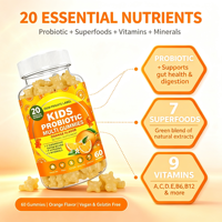 Complément alimentaire en gommes personnalisable pour enfants, probiotiques, multivitamines, superaliments verts, pour la santé digestive et l'immunité, 60 unités, marque privée