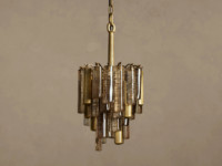 Suspension moderne de luxe à hauteur réglable en verre cristal de Murano, tubes ambre/transparents, finition laiton pour salon et salle à manger