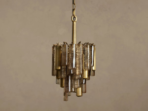 Luminaire suspendu moderne de luxe en verre de Murano avec tubes ambrés/transparents, finition laiton, pour salon, salle à manger et chambre à coucher - Product Image 6