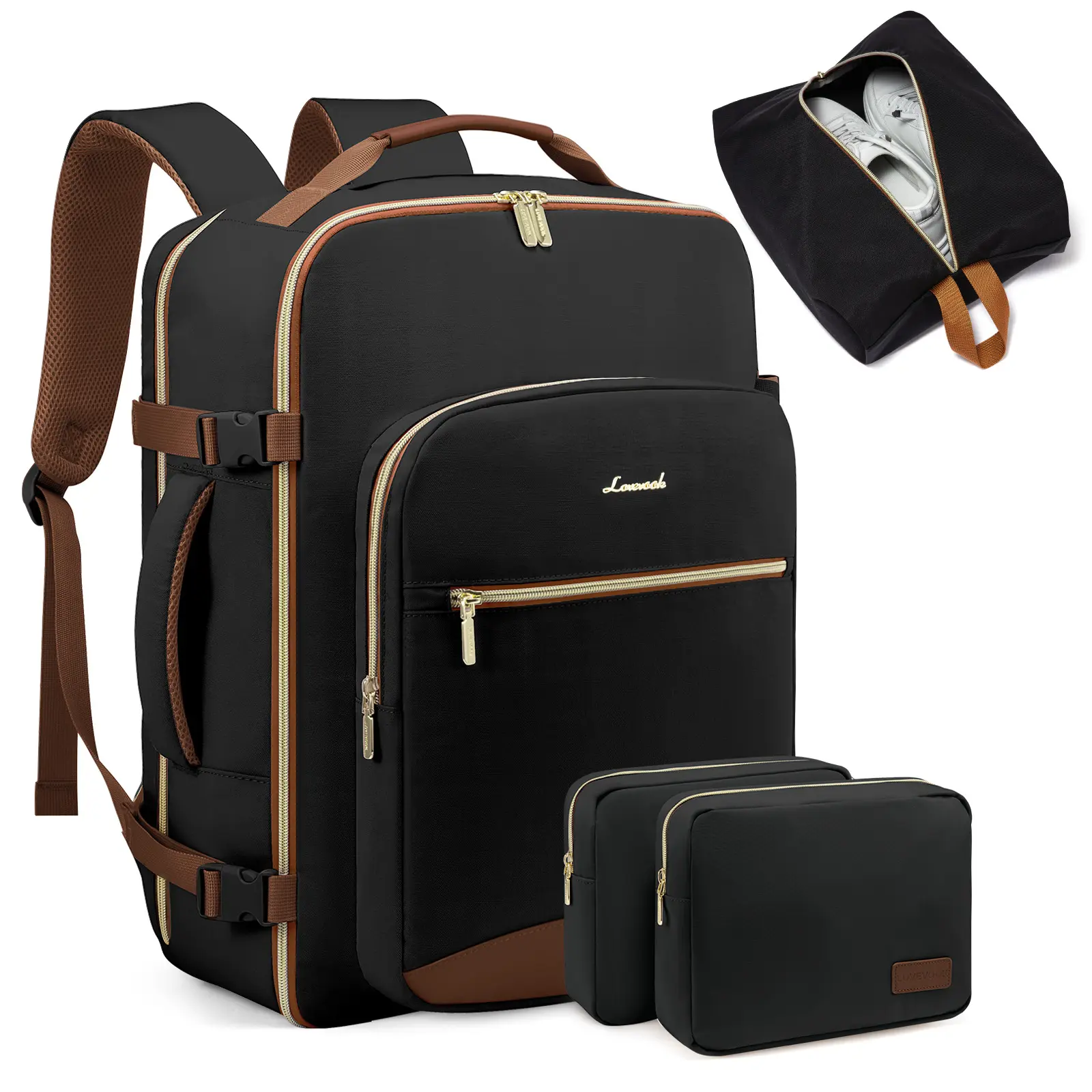Uçuş onaylı 40L bagaj sırt çantası taşımak 3 ambalaj küpleri ile kadın erkekler için 17.3 inç büyük sırt çantası dizüstü seyahat sırt çantası