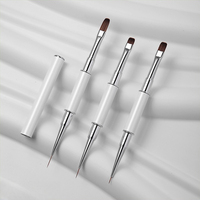 Pinceaux de nail art de luxe à double embout avec manche métallique, poils ovales en nylon, double tête plate pour liner, professionnels
