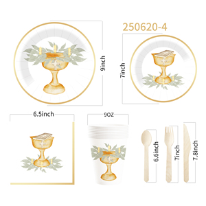 DAMAI - Juego de Platos de Papel, Servilletas y Mantel Desechables con Diseño de Flores Blancas para Comunión, Bautizo, Fiesta Infantil - Product Image 5