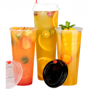 Gobelets écologiques en plastique PP transparent/givré personnalisables de 12 oz et 16 oz pour boissons froides, jus, bubble tea, café, avec couvercles - Product Image 1