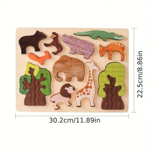 <span class=keywords><strong>Animaux</strong></span> <span class=keywords><strong>de</strong></span> la forêt en bois 3D Puzzle dessin animé Animal forme correspondant Puzzle jouet éducatif empilable pour enfants pour garçons filles - Product Image 6