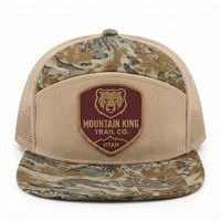 Gorra Trucker de 7 Paneles con Visera Plana y Bordado Personalizado de Alta Calidad, Gorra Trucker con Malla Trasera de Camuflaje Americano y Logotipo Personalizado
