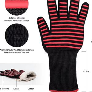 Gants de sécurité en fibre d'aramide, gants de barbecue ignifuges enduits de silicone, gants résistants à la chaleur lavables - Product Image 5