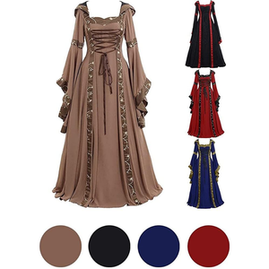 Vestido renacentista para mujer <span class=keywords><strong>con</strong></span> capucha Medieval Vintage <span class=keywords><strong>con</strong></span> cordones corsé vestido gótico Cosplay disfraces - Product Image 5