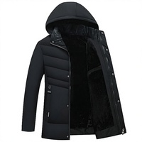 Veste d'hiver pour homme à capuche, rembourrée, doublure en polaire épaisse, fermeture éclair coupe-vent, vêtement d'extérieur décontracté, noir uni