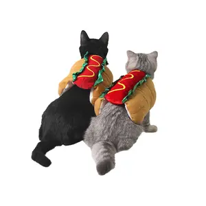 2021 할로윈 애완 동물 의상 개 고양이 의류 핫도그 햄버거 재미있는 의상 겨울 가을 따뜻한 의류 패션 강아지